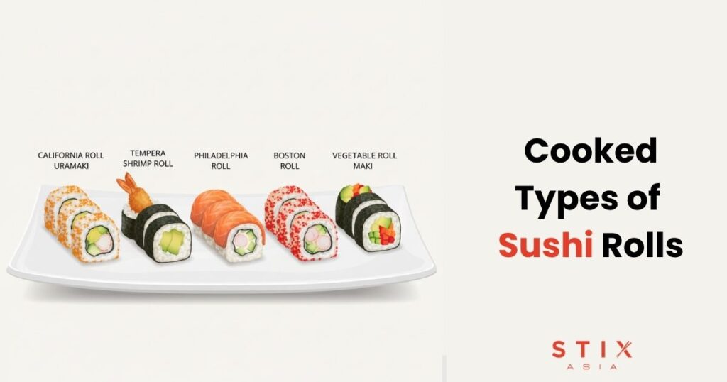 cooked types of sushi rolls